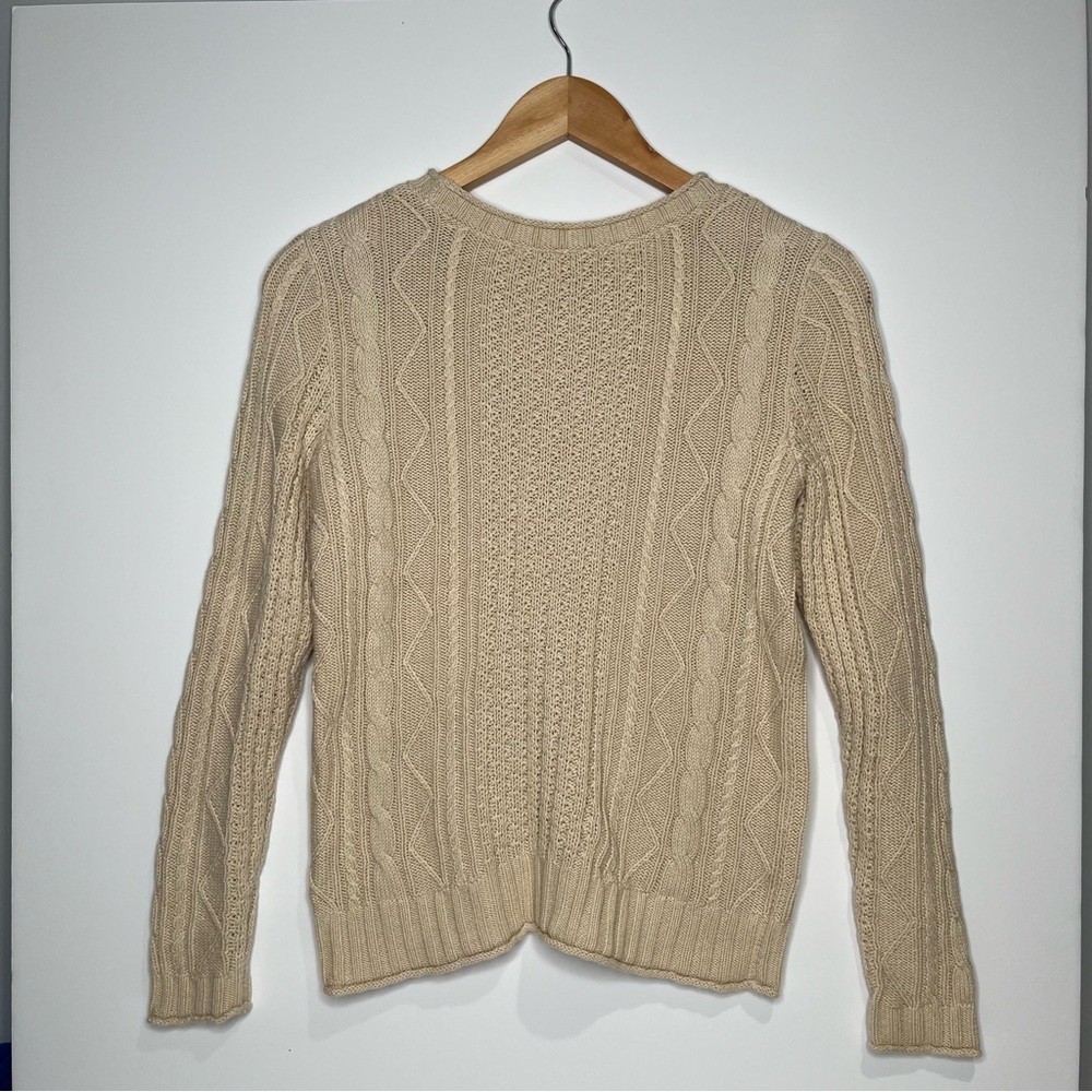 Ralph Lauren Cream Cable Knit Crewneck Sweater with Flag Patch - Picture 2 of 6